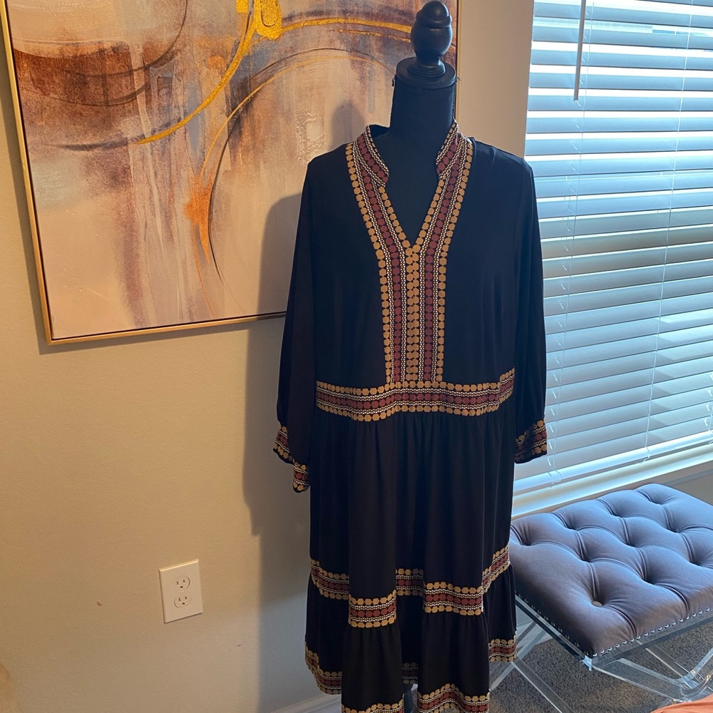 Signature by Robbie Bee Black Dress with Colorful Trim